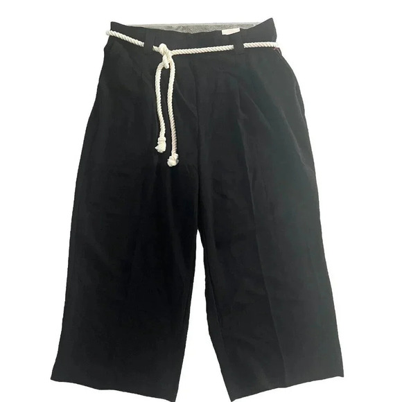Autres Filles Women’s Pull On Wide Leg Cropped Pants Size Large Black Rope Belt - Picture 1 of 10